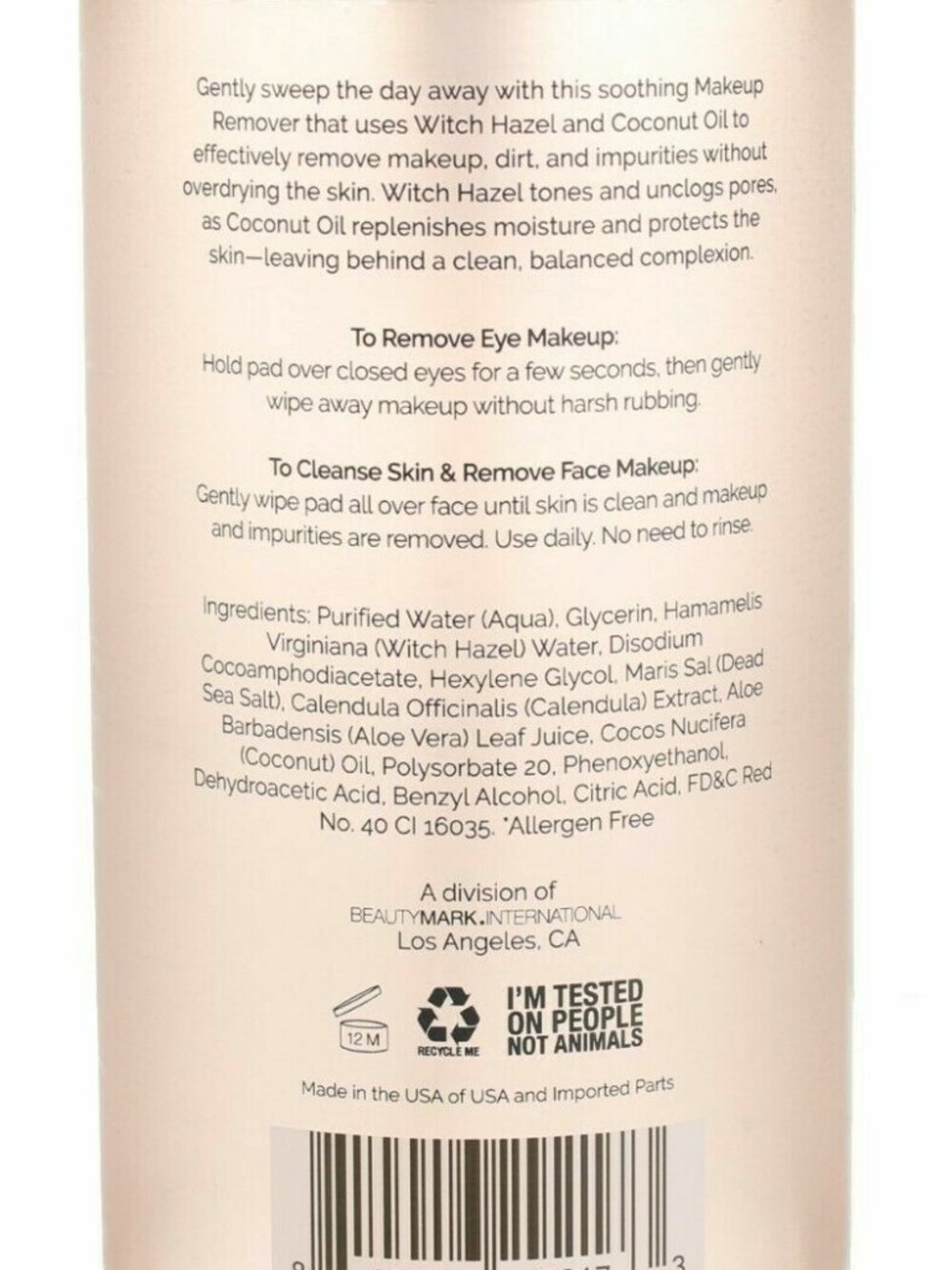 LACUNA MAKE up REMOVER WITCH HAZEL & COCONUT OIL CLEANSER 16.9 Oz Ea